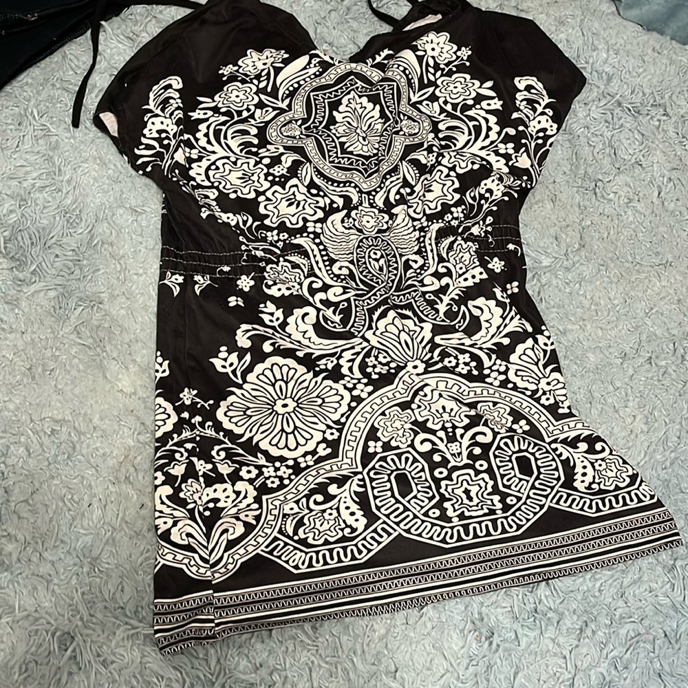 Black and white bathing suit cover